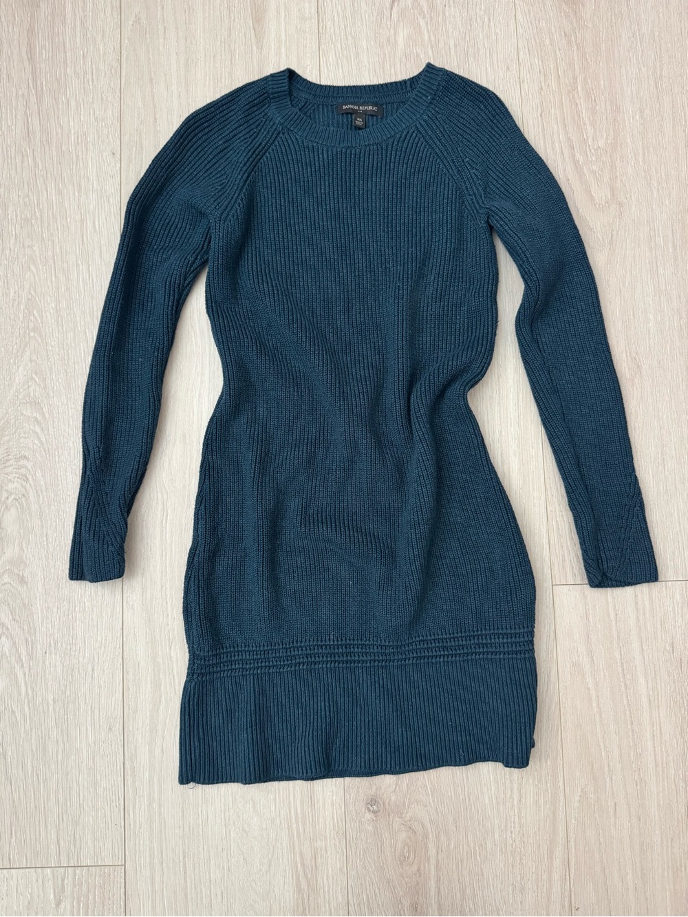 Banana Republic Teal Ribbed Long-Sleeve Knit Dress